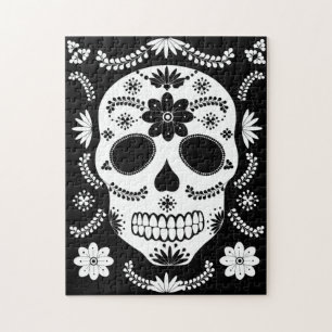 Mexica Zucker Schädel Schwarz-Weiß-Puzzle Puzzle