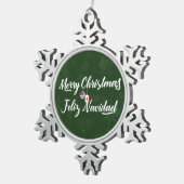 Mexican American Bilingual Merry Christmas Schneeflocken Zinn-Ornament (Rechts)