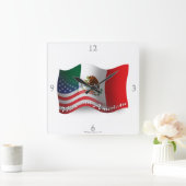 Mexican-American Waving Flag Quadratische Wanduhr (Zuhause)
