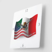 Mexican-American Waving Flag Quadratische Wanduhr (Winkel)