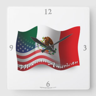 Mexican-American Waving Flag Quadratische Wanduhr