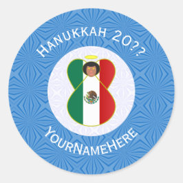 Mexican Angel Hanukkah Flag Personalized Round Runder Aufkleber