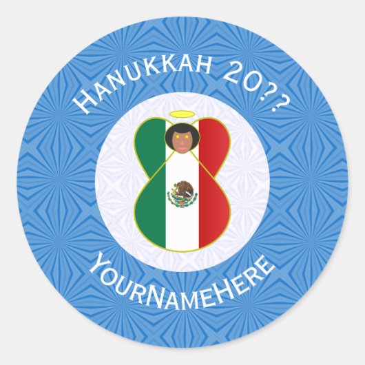 Mexican Angel Hanukkah Flag Personalized Round Runder Aufkleber (Vorderseite)