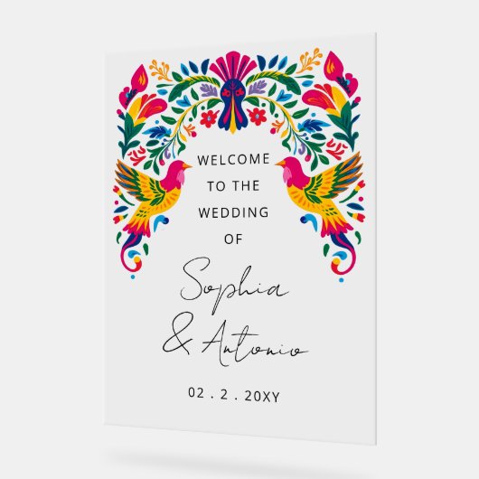 Mexican Birds Otomi Floral Fiesta Welcome Sign Acrylschild (Winkel)