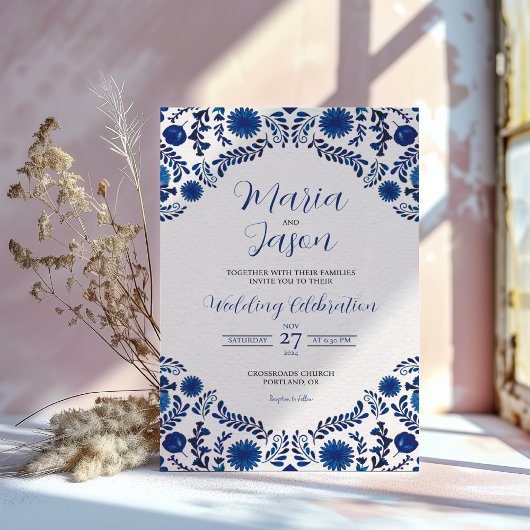 Mexican Blue Floral Aesthetic Botanical Wedding Einladung