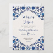 Mexican Blue Floral Aesthetic Botanical Wedding Einladung (Vorderseite)