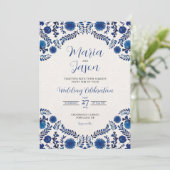 Mexican Blue Floral Aesthetic Botanical Wedding Einladung (Stehend Vorderseite)