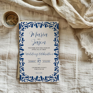 Mexican Blue Floral Classic Ästhetik Boda Wedding Einladung