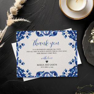 Mexican Blue Floral Elegant Fiesta Wedding Dankeskarte
