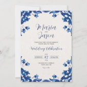 Mexican Blue Floral Elegant Fiesta Wedding Einladung (Vorderseite)
