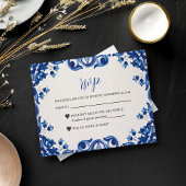 Mexican Blue Floral Elegant Fiesta Wedding RSVP Karte