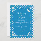 Mexican Blue Papel Picado Traditionelle Boda Weddi Einladung (Vorderseite)