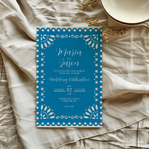 Mexican Blue Papel Picado Traditionelle Boda Weddi Einladung