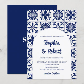 Mexican Blue Talavera Tiles Wedding Einladung