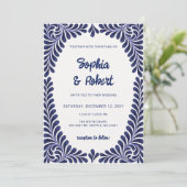 Mexican Blue Talavera Tiles Wedding Einladung (Stehend Vorderseite)