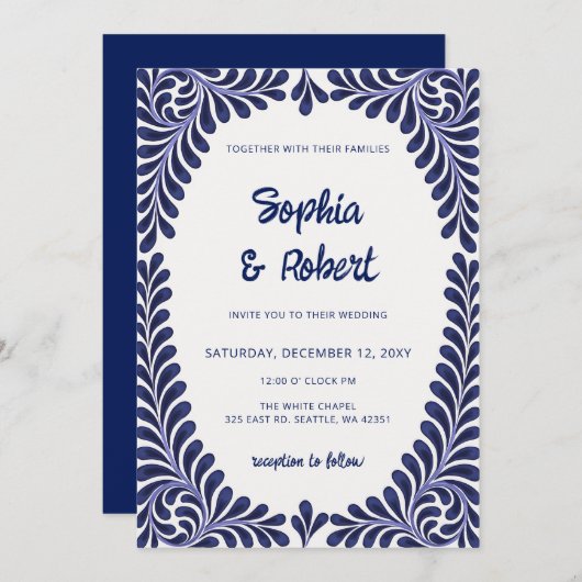 Mexican Blue Talavera Tiles Wedding Einladung (Vorne/Hinten)