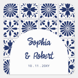 Mexican Blue Talavera Tiles Wedding Quadratischer Aufkleber