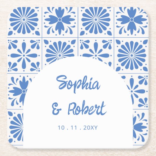 Mexican Blue Talavera Tiles Wedding Rechteckiger Pappuntersetzer (Vorderseite)