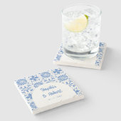 Mexican Blue Talavera Tiles Wedding Steinuntersetzer (Seitenansicht)