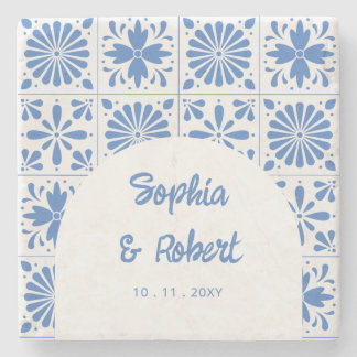 Mexican Blue Talavera Tiles Wedding Steinuntersetzer