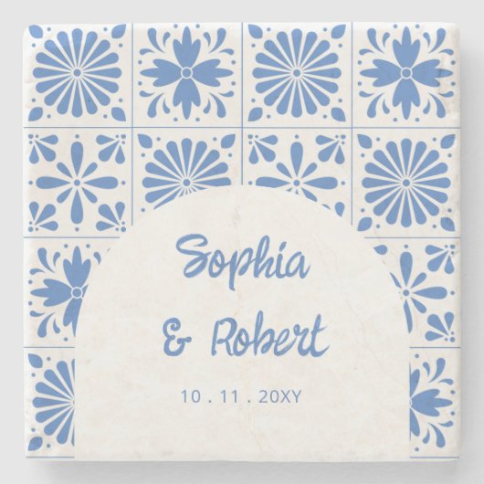 Mexican Blue Talavera Tiles Wedding Steinuntersetzer (Vorderseite)