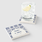 Mexican Blue Talavera Tiles Wedding Steinuntersetzer (Seitenansicht)
