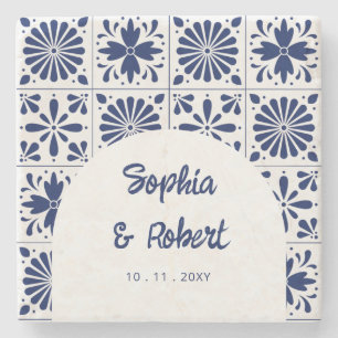 Mexican Blue Talavera Tiles Wedding Steinuntersetzer