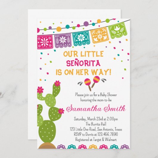 Mexican Boho Fiesta Baby Shower Einladung (Vorne/Hinten)