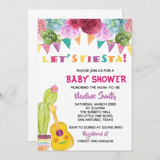 Mexican Boho Fiesta Baby Shower Einladung (Vorne/Hinten)