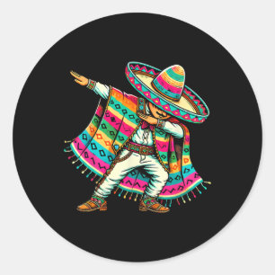 Mexican Boy Dabbing in Poncho Cinco De Mayo Fiesta Runder Aufkleber