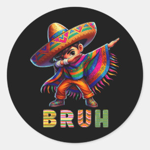 Mexican Boy Dabbing Poncho Cinco De Mayo Funny Bru Runder Aufkleber