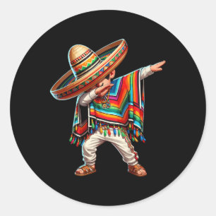 Mexican Boy Dabbing Poncho Cinco De Mayo Runder Aufkleber