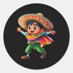 Mexican Boy Fiesta Poncho Cinco De Mayo Kids Celeb Runder Aufkleber