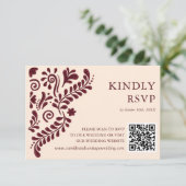 Mexican Burgundy Wedding QR Code RSVP Karte (Stehend Vorderseite)