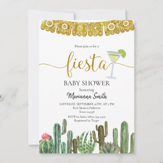 Mexican Cactus Fiesta Baby Dusche Party Einladung (Vorderseite)