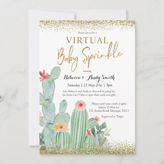 Mexican Cactus Virtual Baby Sprinkle Einladung (Vorderseite)