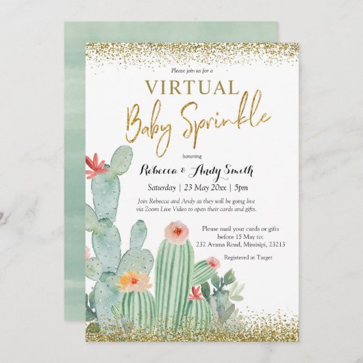 Mexican Cactus Virtual Baby Sprinkle Einladung (Vorne/Hinten)