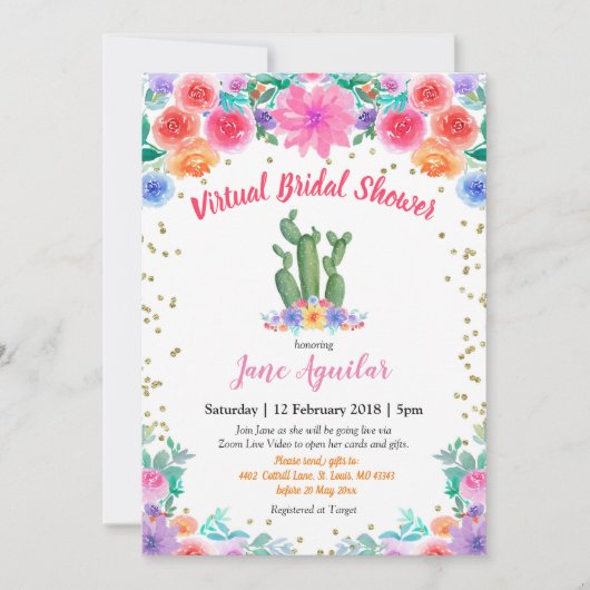 Mexican Cactus Virtual Bridal Shower Einladung (Vorderseite)