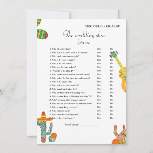 Mexican Cactus Wedding Party Game Card Ankündigung (Vorderseite)
