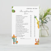 Mexican Cactus Wedding Party Game Card Ankündigung (Stehend Vorderseite)