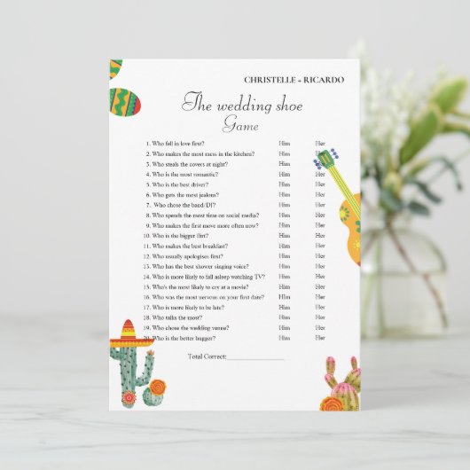 Mexican Cactus Wedding Party Game Card Ankündigung (Stehend Vorderseite)