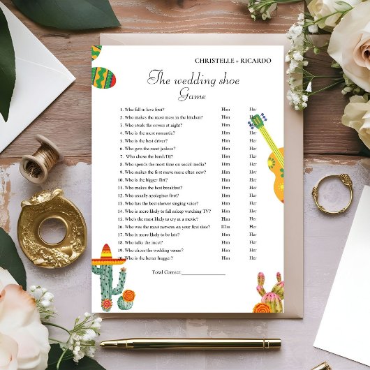Mexican Cactus Wedding Party Game Card Ankündigung