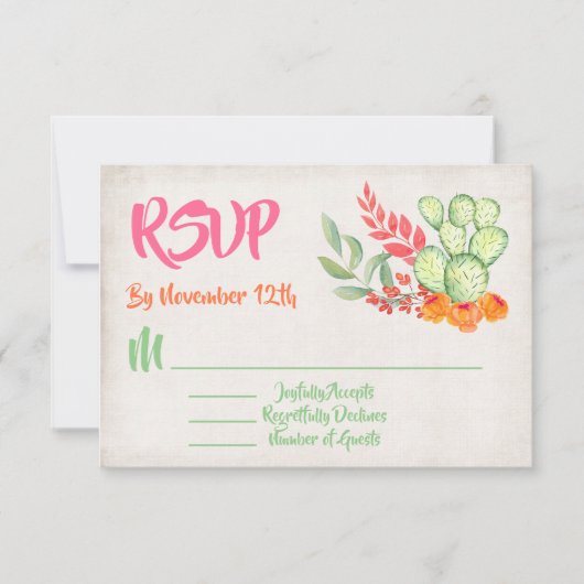 Mexican Cactus Wedding RSVP Response Cards (Vorderseite)