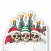 Mexican Calavera Santa Flower Sugar Skull Christma Aufkleber (Vorderseite)