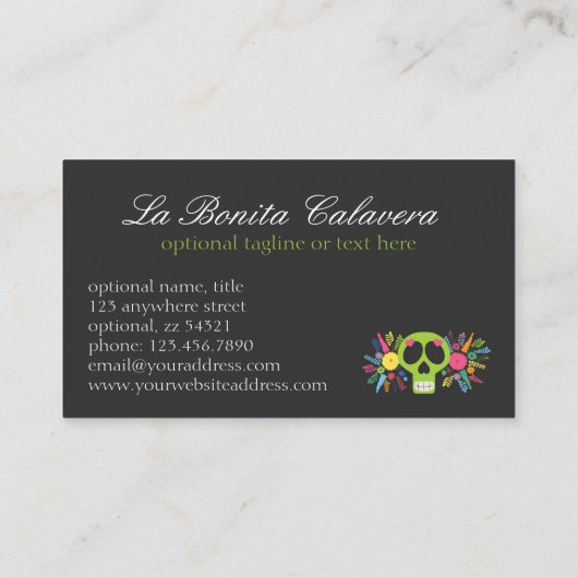 Mexican Calavera Sugar Skull Floral Edgy Boutique Visitenkarte (Rückseite)