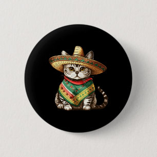 Mexican Cat Wear Sombrero Hat und Poncho Cinco Button
