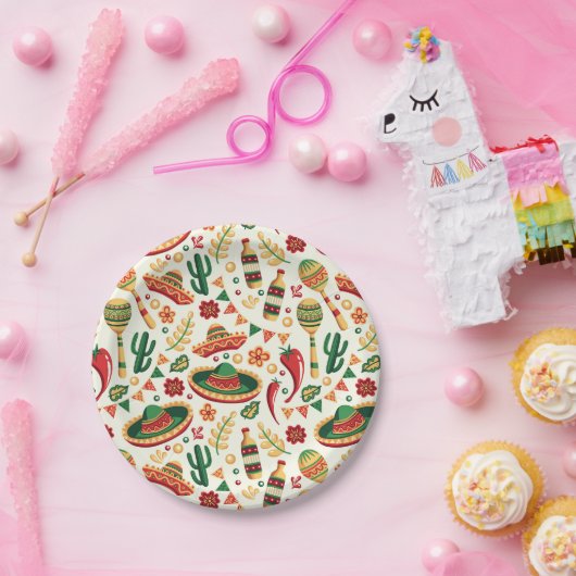 Mexican Cinco De Mayo Pattern Pappteller (Party)