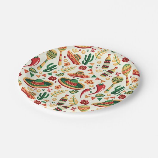 Mexican Cinco De Mayo Pattern Pappteller (Schrägansicht)
