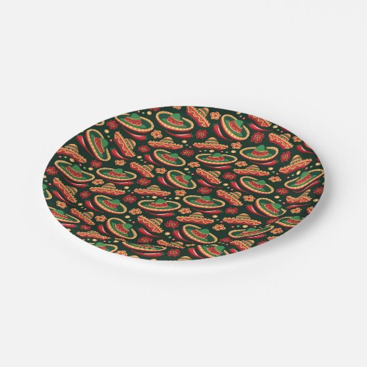 Mexican Cinco De Mayo Pattern  Pappteller (Schrägansicht)