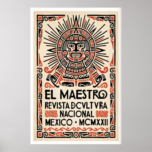 Mexican Culture Poster Stylized Aztec Face - Red (Vorne)